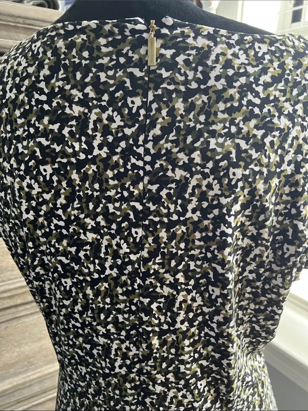 Michael Kors Black, White & Olive Abstract Print Midi Dress
